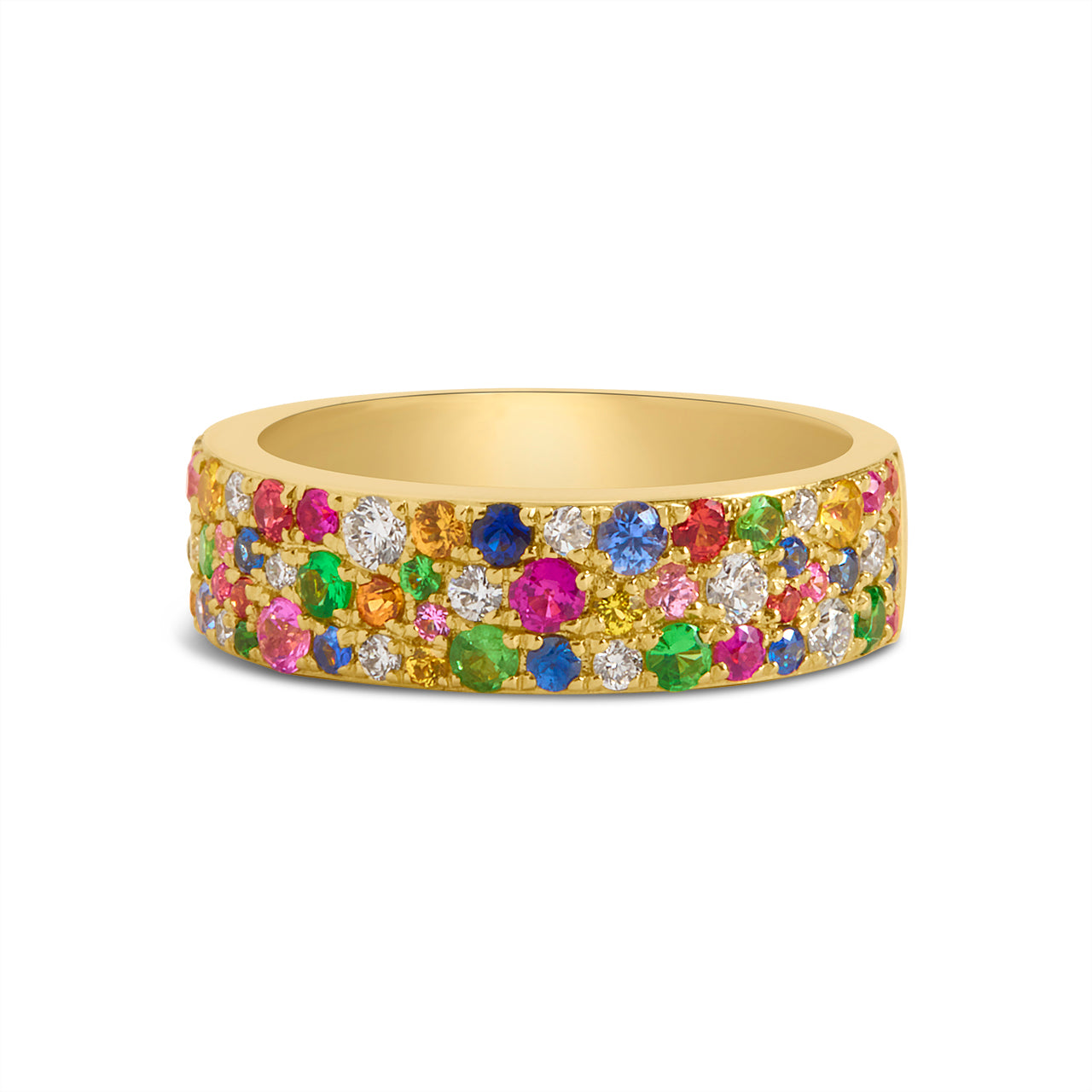 Rainbow Sapphire & Diamond Pave Mosaic 5.5mm Band