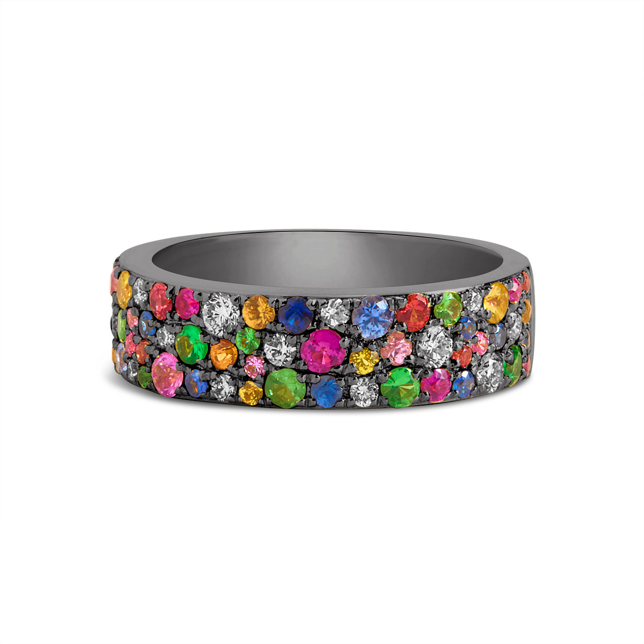 Rainbow Sapphire & Diamond Pave Mosaic 5.5mm Band