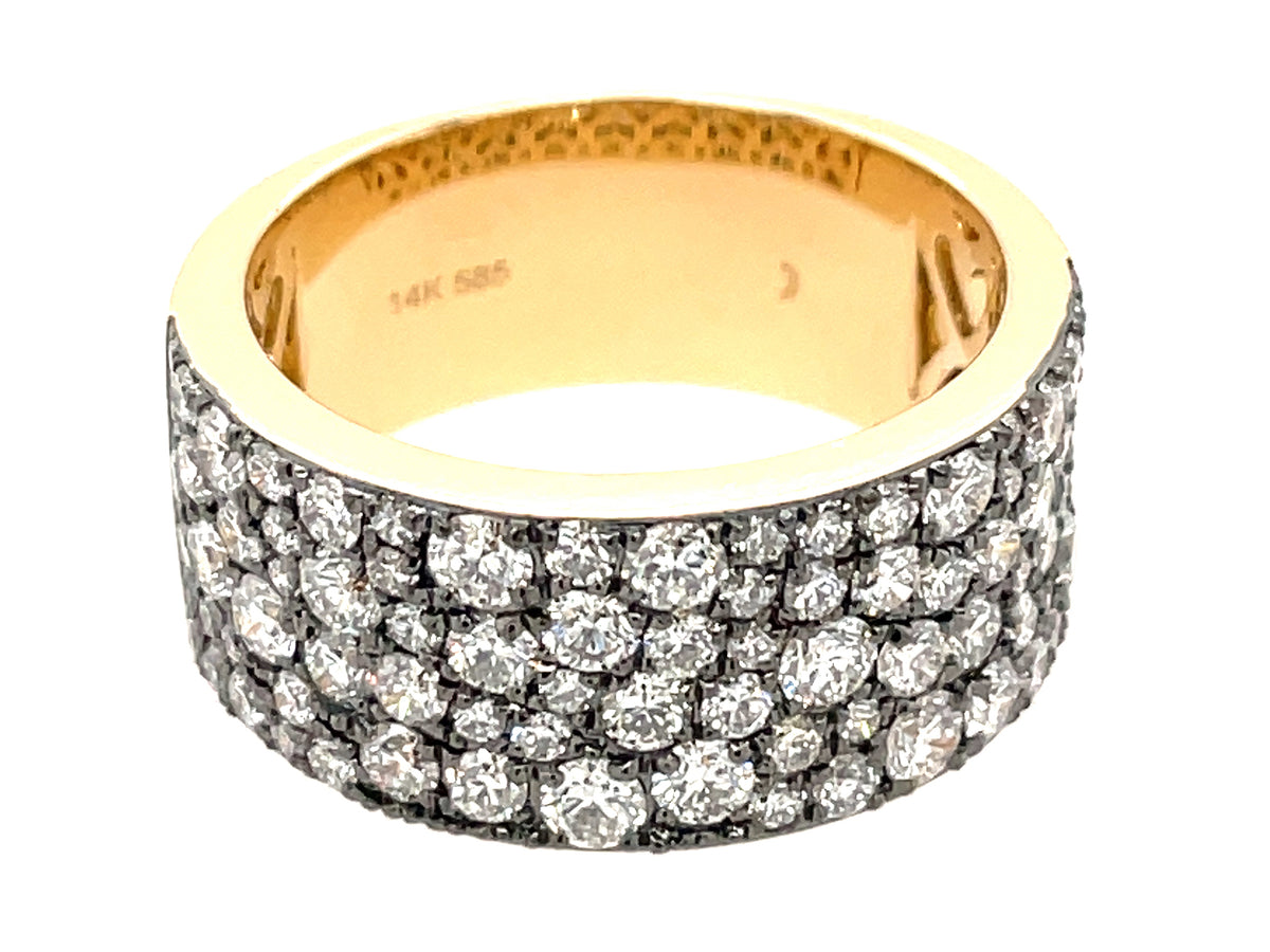 DIAMOND PAVE RING, 8.7MM, BLACK RHODIUM PRONGS, 14KY (N)
