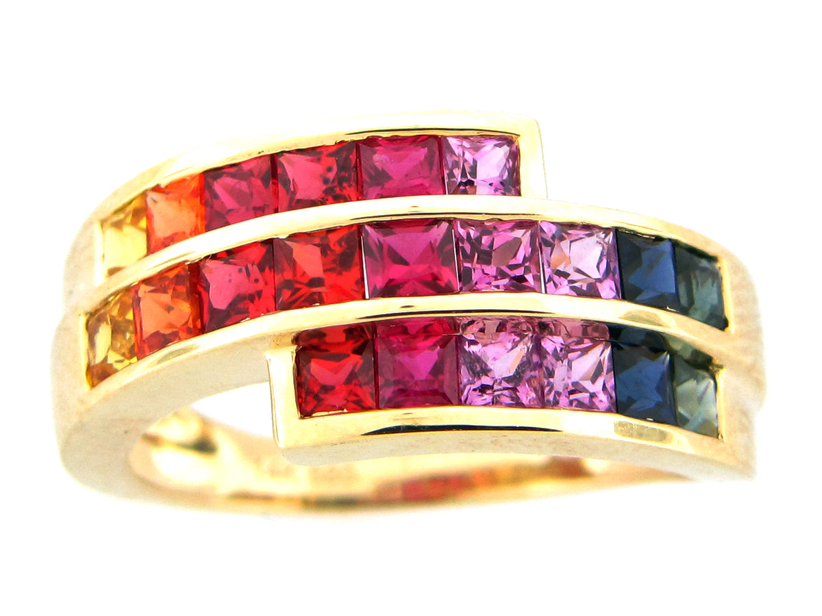 RAINBOW SAPPHIRE 3 ROW RING