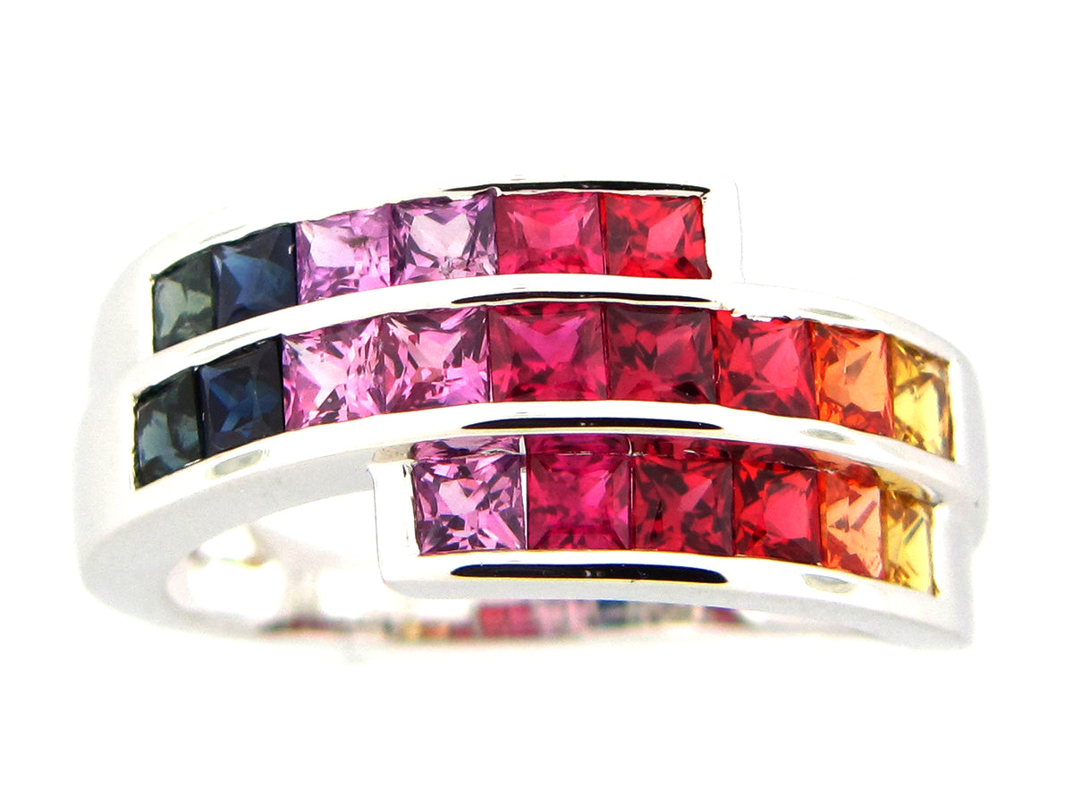 RAINBOW SAPPHIRE 3 ROW RING