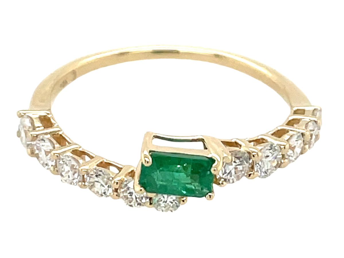 EMERALD E/C & DIAMOND BYPASS RING