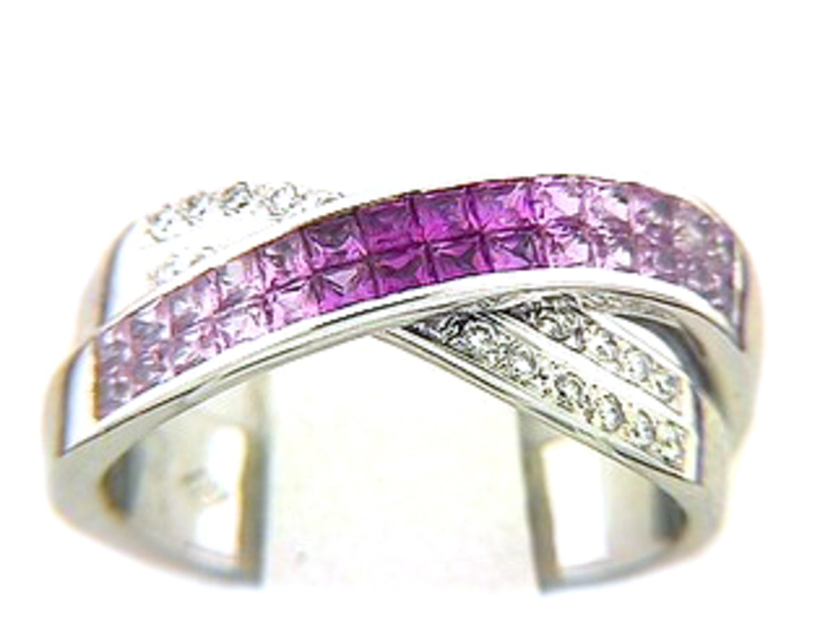 PINK SAPPHIRE & DIAMOND RING, 18KW (H), C=1.34