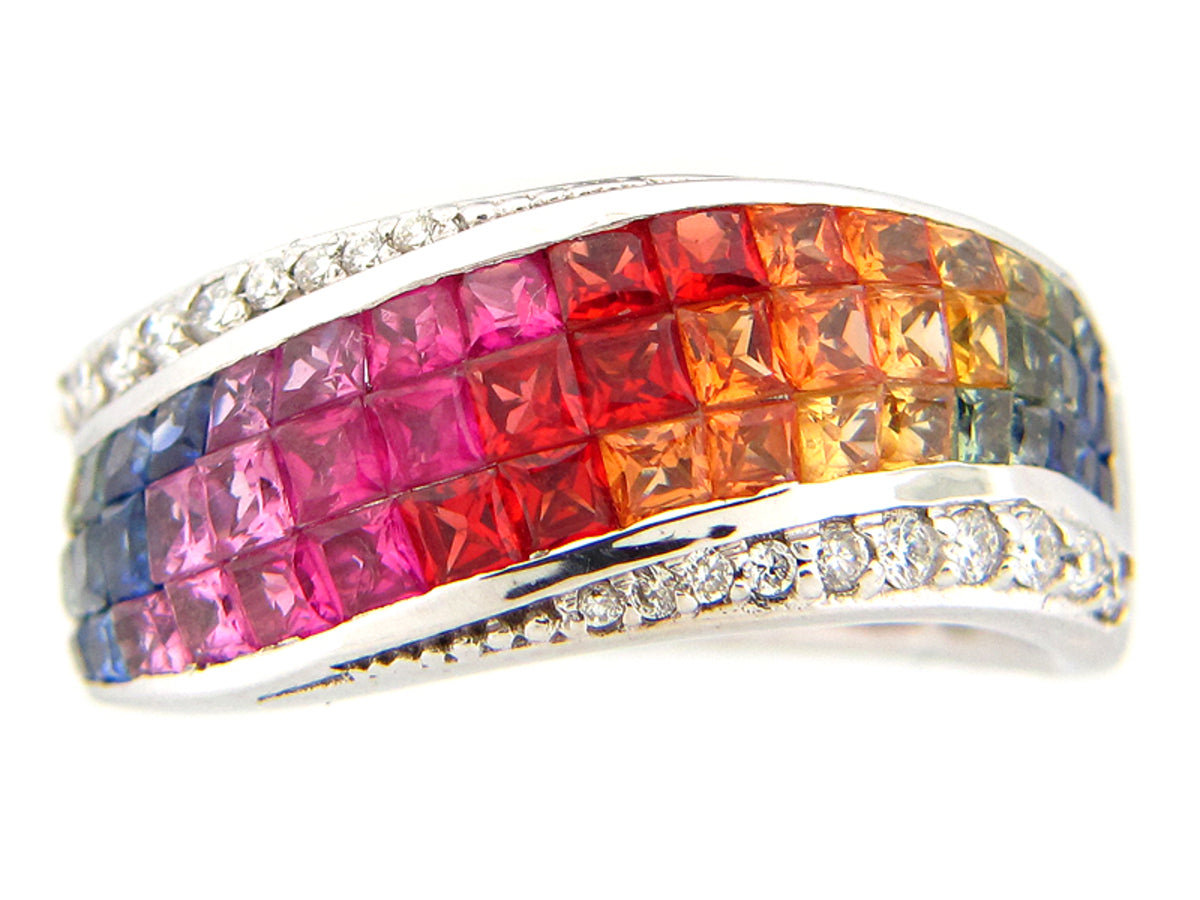 Rainbow Sapphire Diamond Ring