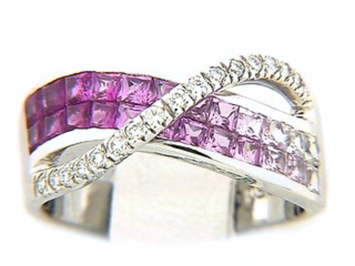 PINK SAPPHIRE & DIAMOND RING, 18KW (H), C=2.00