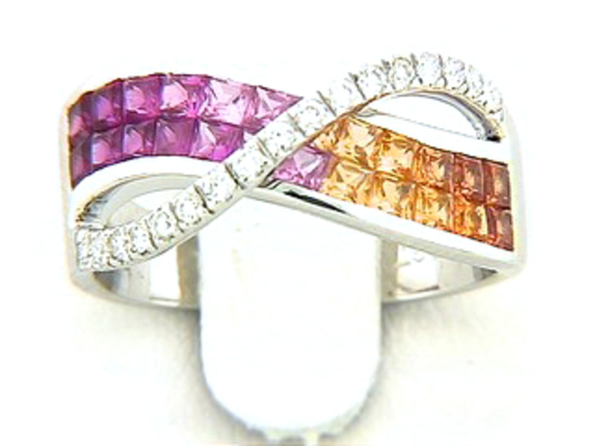 Pink, Orange Sapphire Diamond Ring