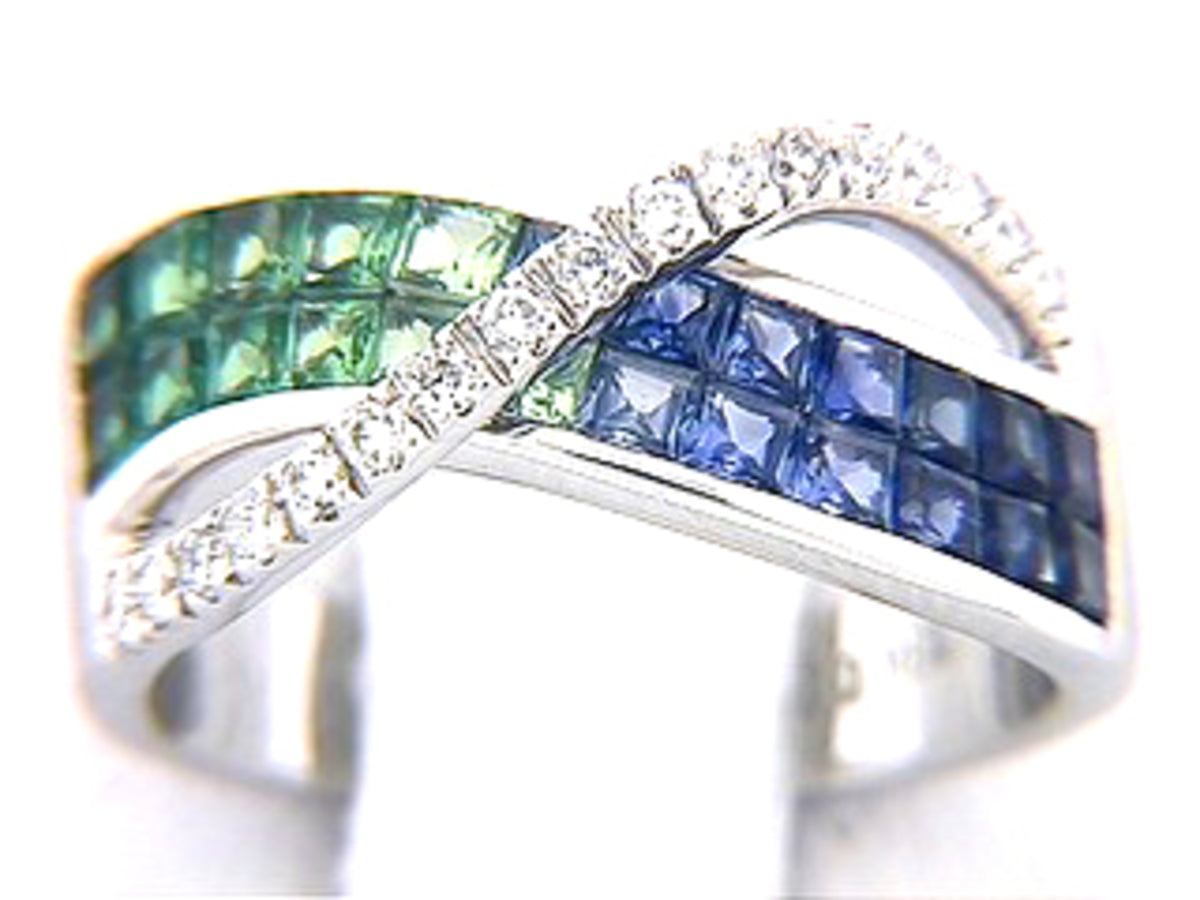 SAPPHIRE, TSAVORITE & DIAMOND RING