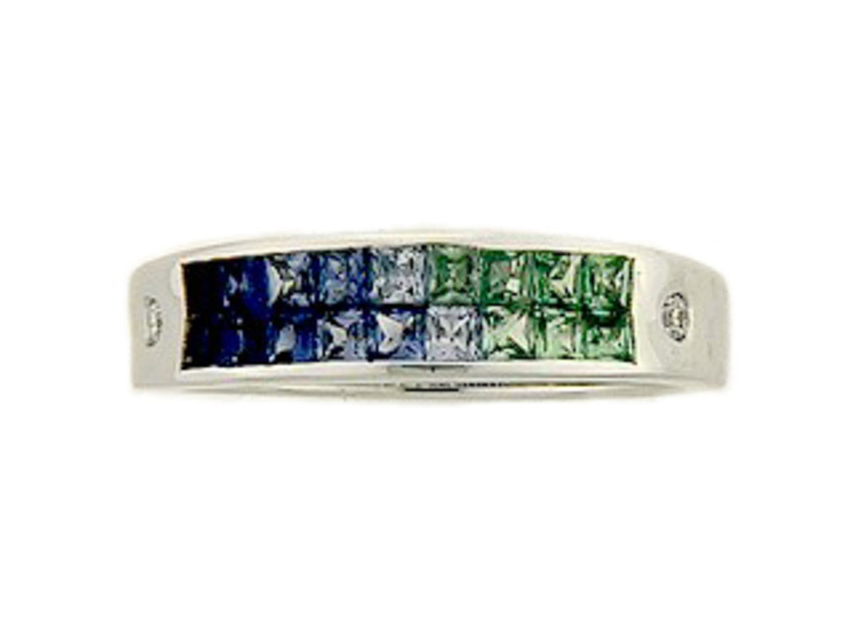 SAPPHIRE, TSAVORITE & DIAMOND RING