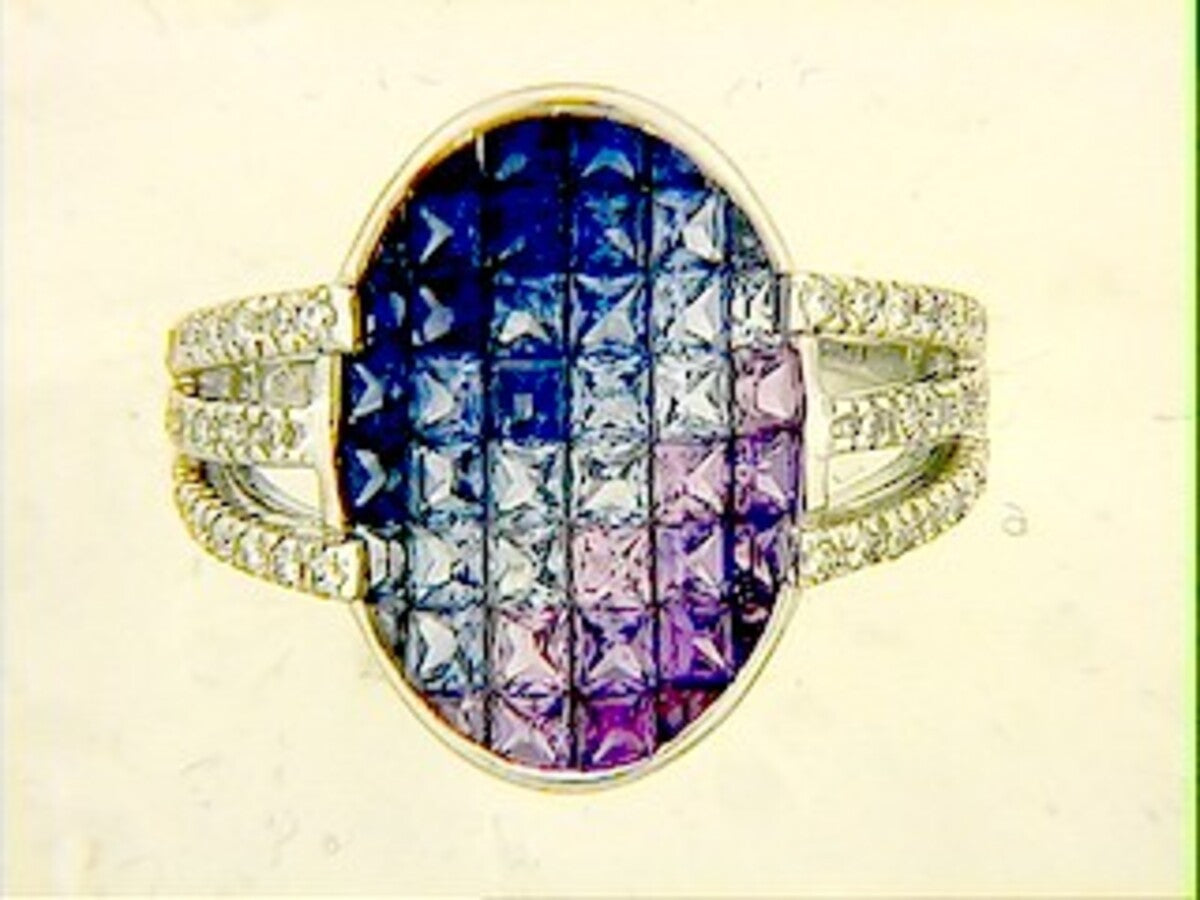 PURPLE, BLUE SAPPHIRE & DIAMOND RING