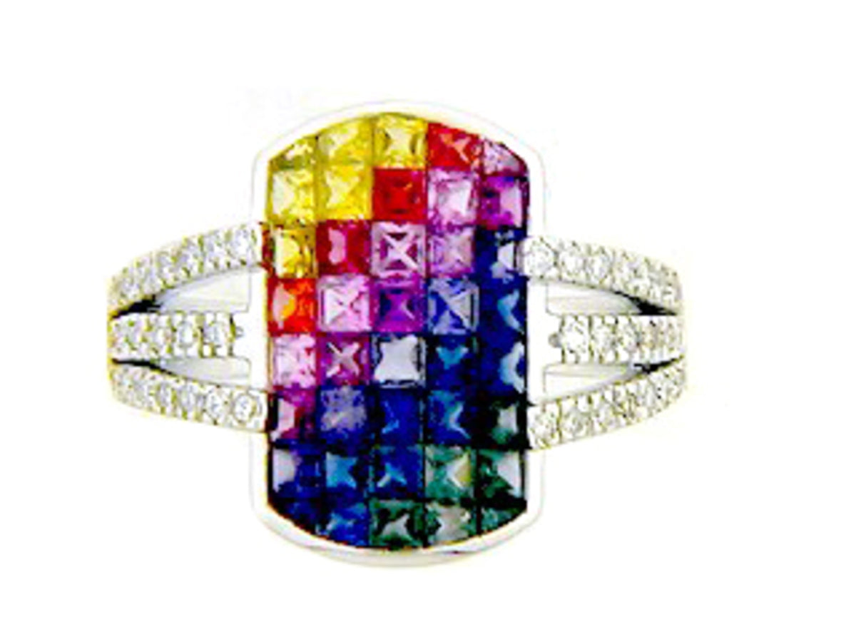 RAINBOW SAPPHIRE & DIAMOND RING
