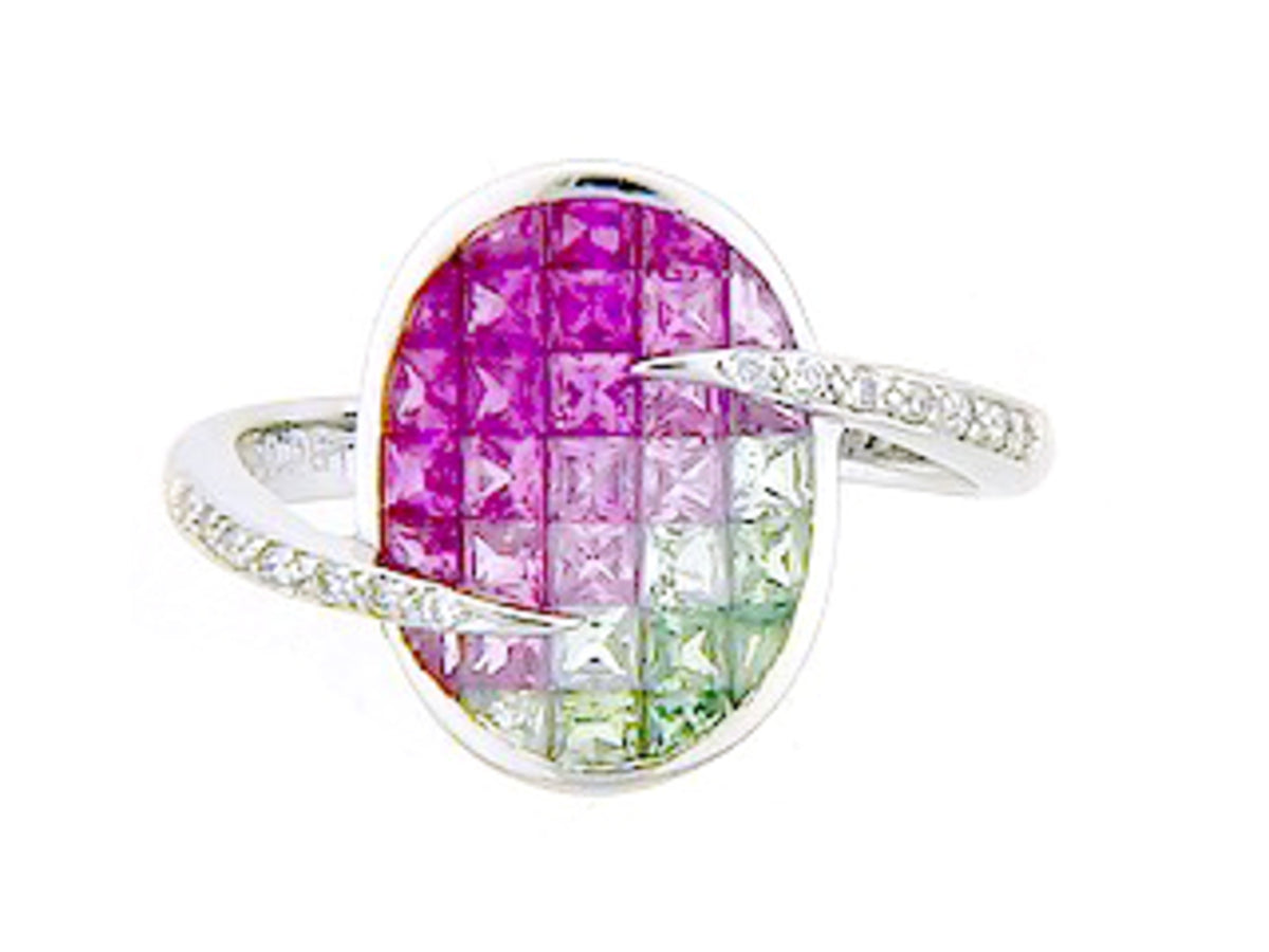 PINK SAPPHIRE, TSAVORITE & DIAMOND RING