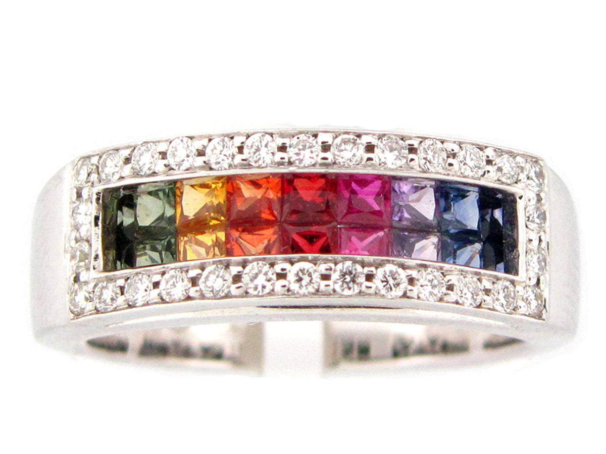 RAINBOW SAPPHIRE & DIAMOND RING, 14KW (H/U), C=1.20