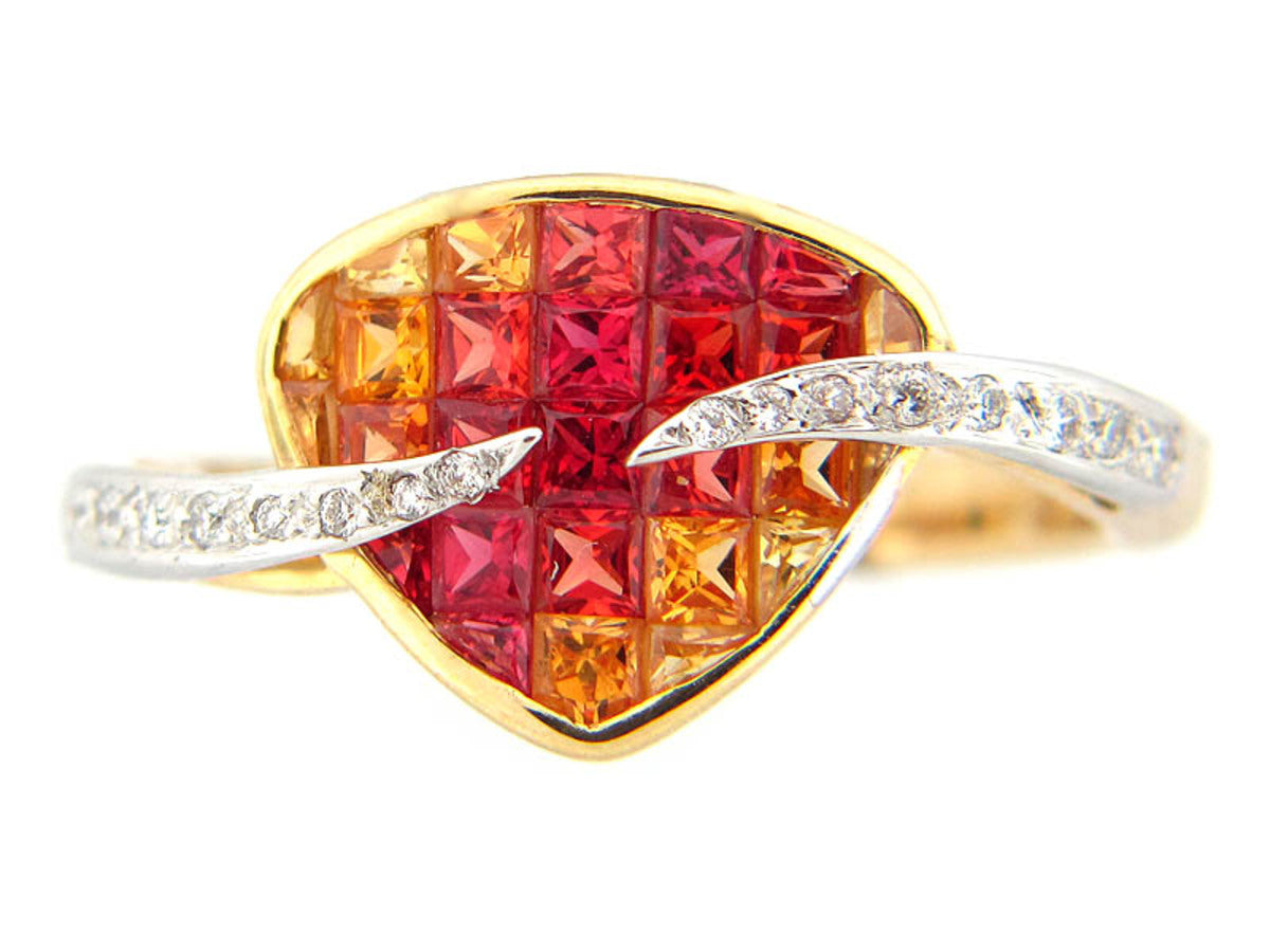ORANGE SAPPHIRE & DIAMOND RING, 18KT (H/U), C=1.80