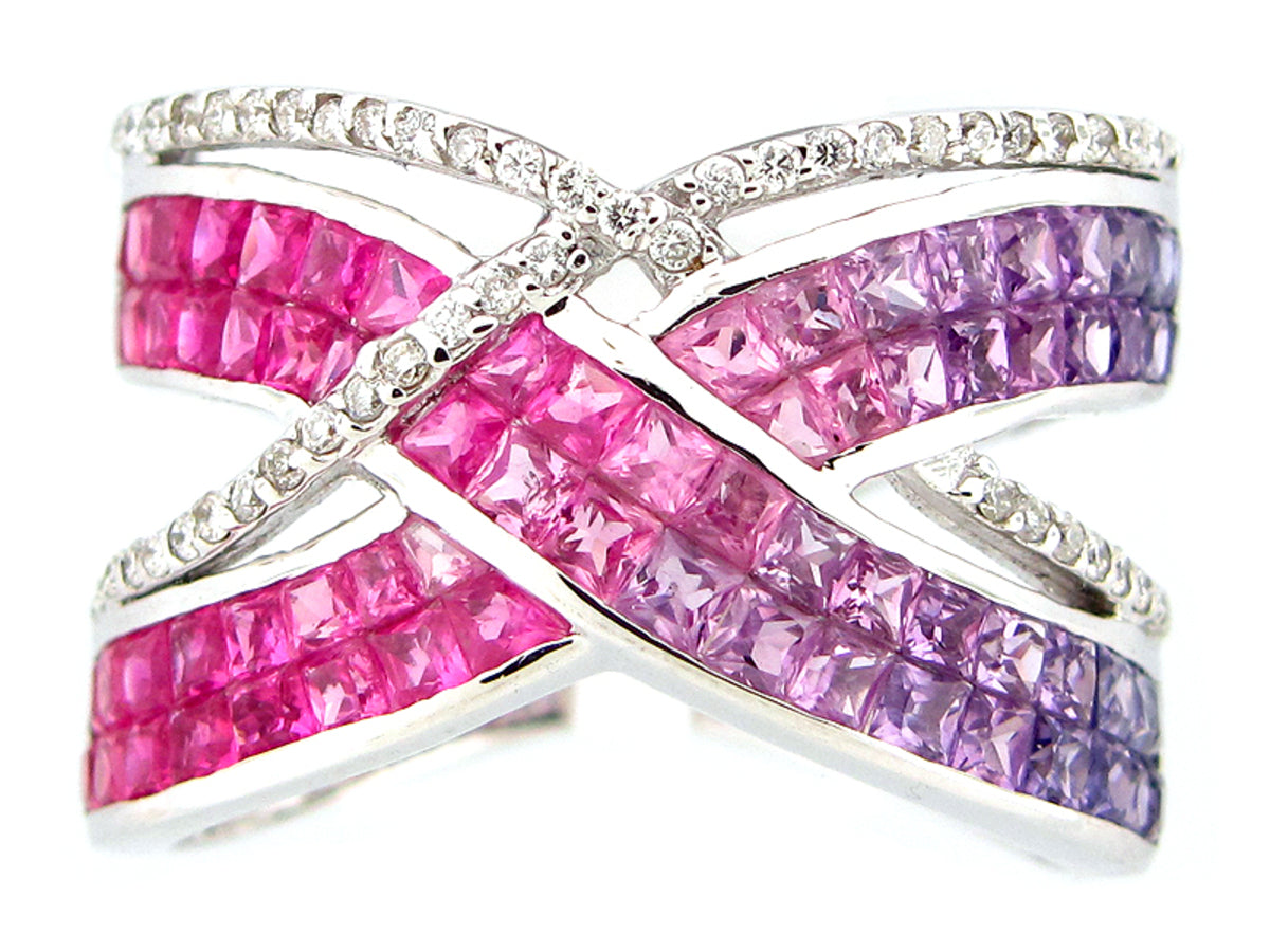 PINK, PURPLE SAPPHIRE & DIAMOND RING, 18KW (H), C=2.80