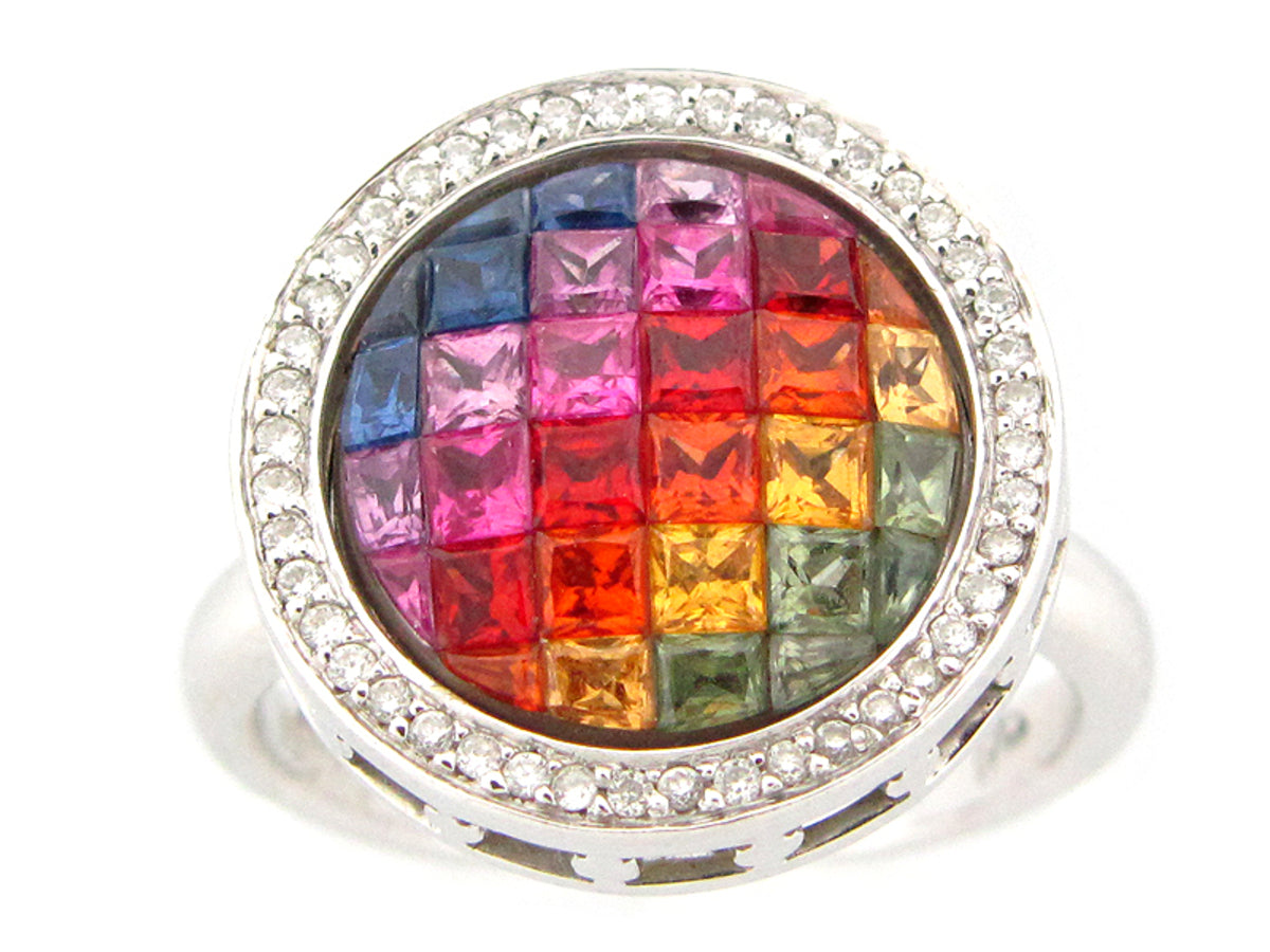 RAINBOW SAPPHIRE & DIAMOND RING,18KW (H/U), C=2.28
