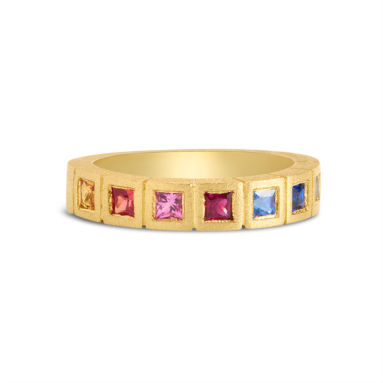 Rainbow Sapphire Princess Bezel Band