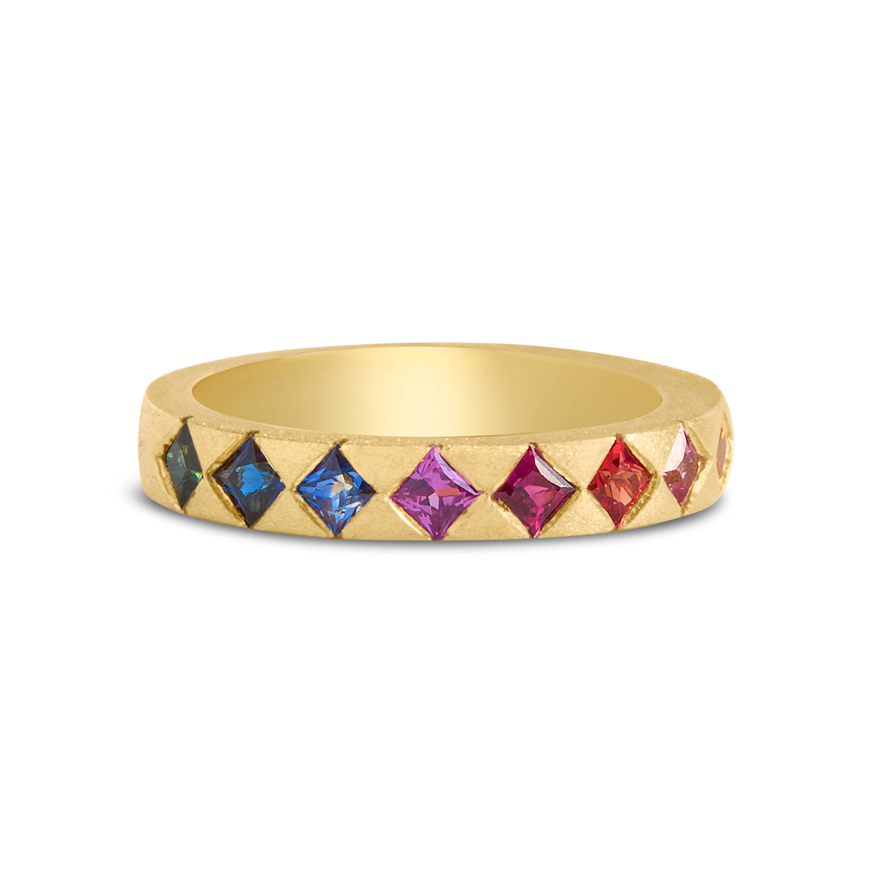 Rainbow Sapphire Princess Angle Flush Band