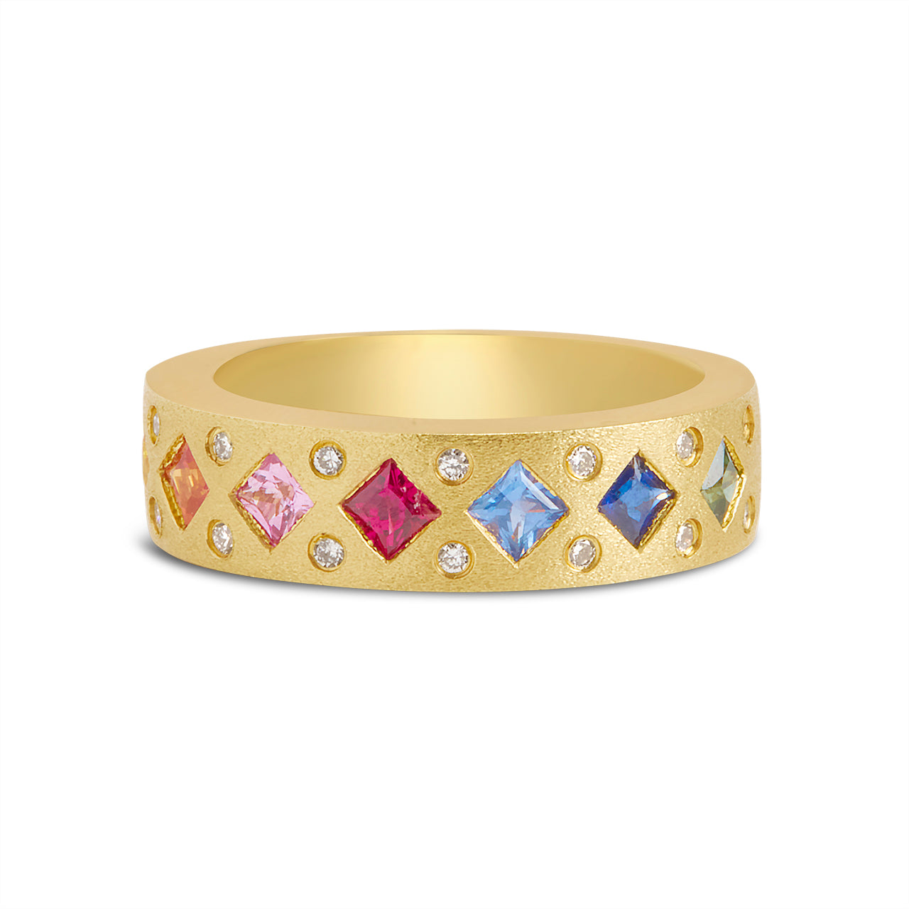 Rainbow Sapphire & Diamond Scatter Flush Band