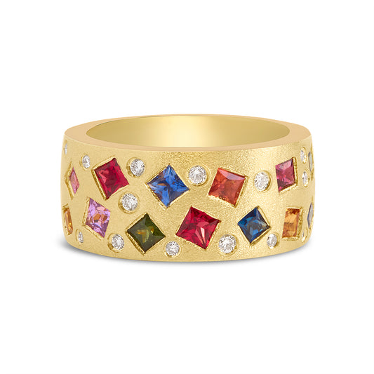 Rainbow Sapphire Princess & Diamond Flush Scatter Cigar Band
