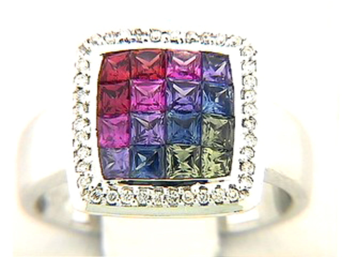 RAINBOW SAPPHIRE & DIAMOND RING, 18KW (H/U), C=1.97