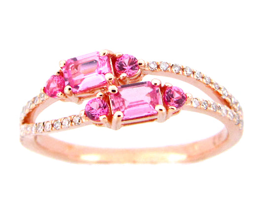 PINK SAPPHIRE & DIAMOND DOUBLE SHANK RING, 14KR (H)