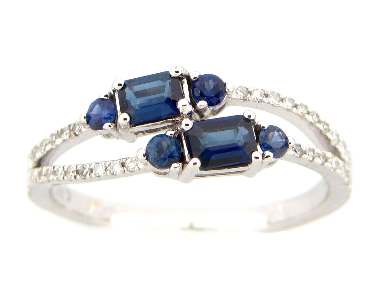 SAPPHIRE & DIAMOND DOUBLE SHANK RING, 14KW (H)