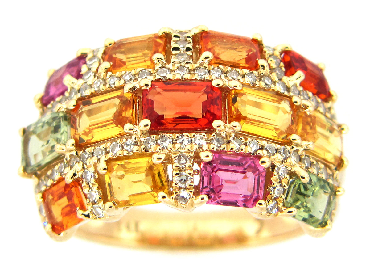 RAINBOW SAPPHIRE & DIAMOND RING, 14KY (H/U)