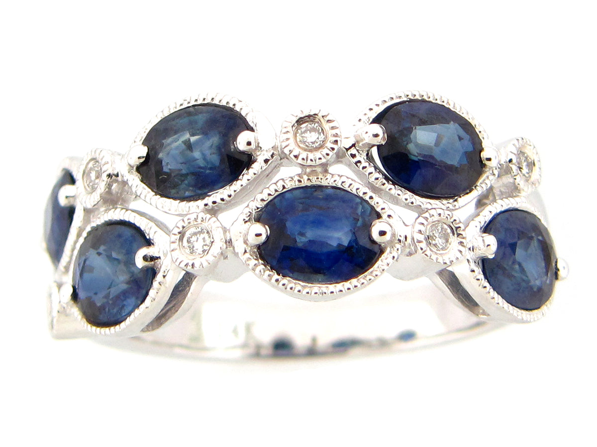 SAPPHIRE & DIAMOND 2 ROW RING, 14KW (H)