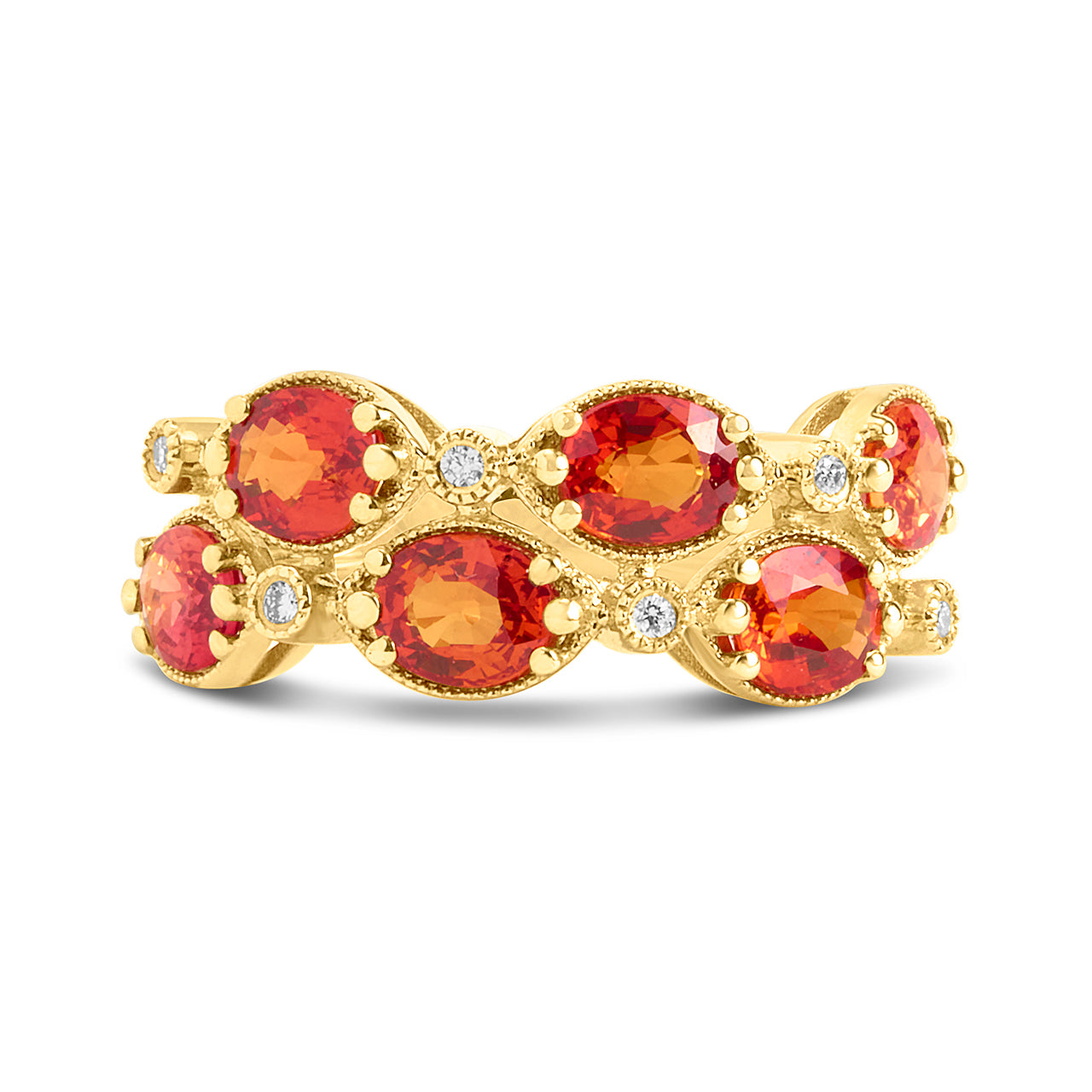 Orange Sapphire & Diamond Alternating 2 Row Ring