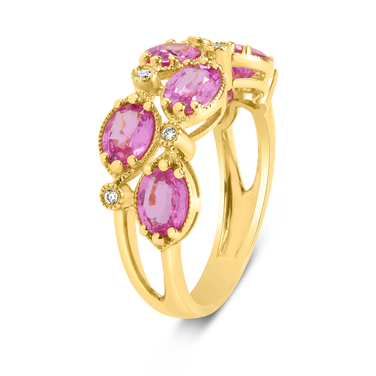 Pink Sapphire & Diamond Alternating 2 Row Ring