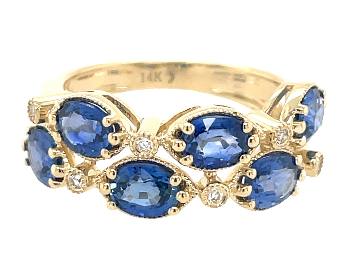 SAPPHIRE & DIAMOND 2 ROW RING