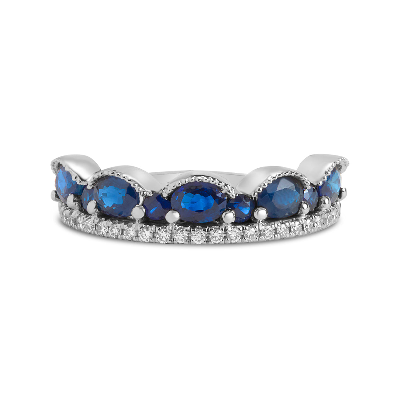Sapphire & Diamond Crown Ring