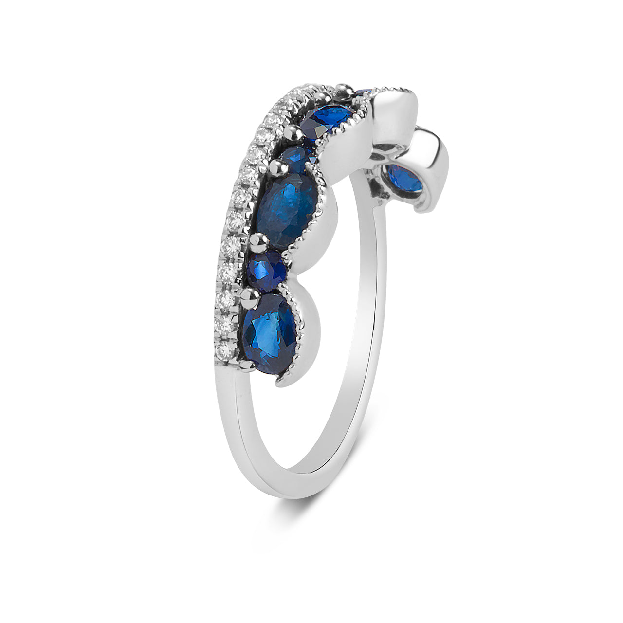 Sapphire & Diamond Crown Ring