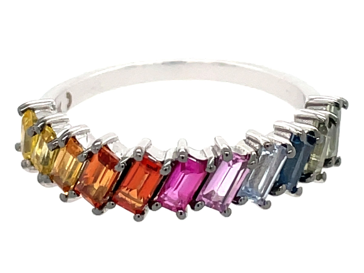 RAINBOW SAPPHIRE BAGUETTE ARRAYED RING