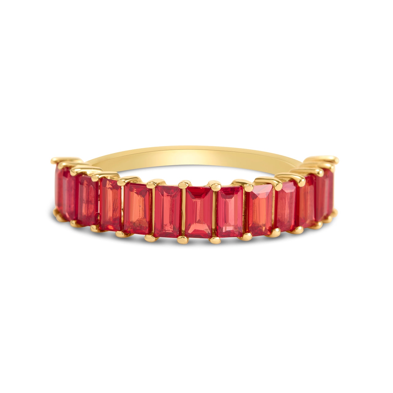 Red Orange Sapphire Baguette Band