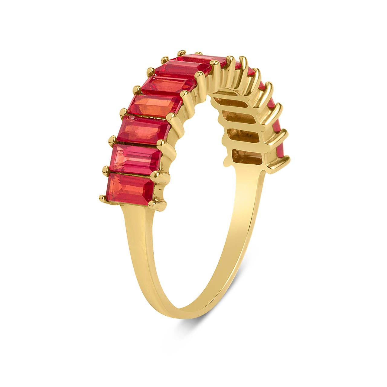 Red Orange Sapphire Baguette Band