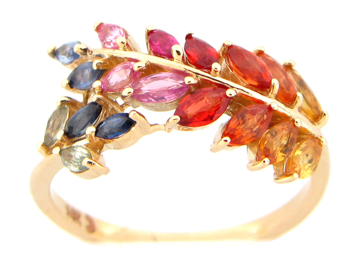 RAINBOW SAPPHIRE WREATH RING, 14KY (H/U)
