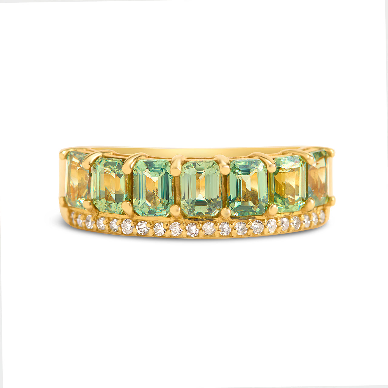 Green Sapphire & Diamond Stack Ring