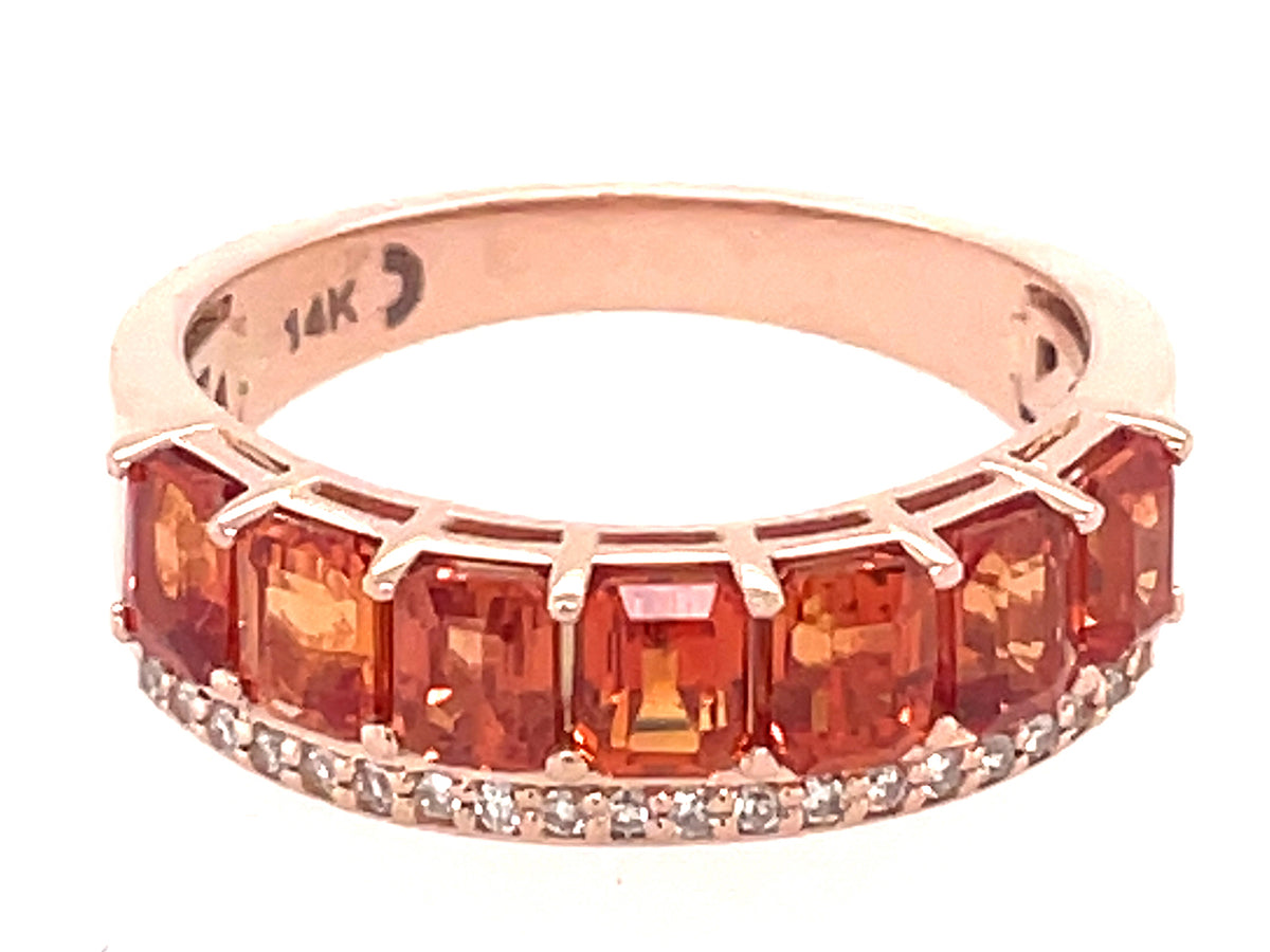 ORANGE SAPPHIRE EMERALD CUT & DIAMOND RING
