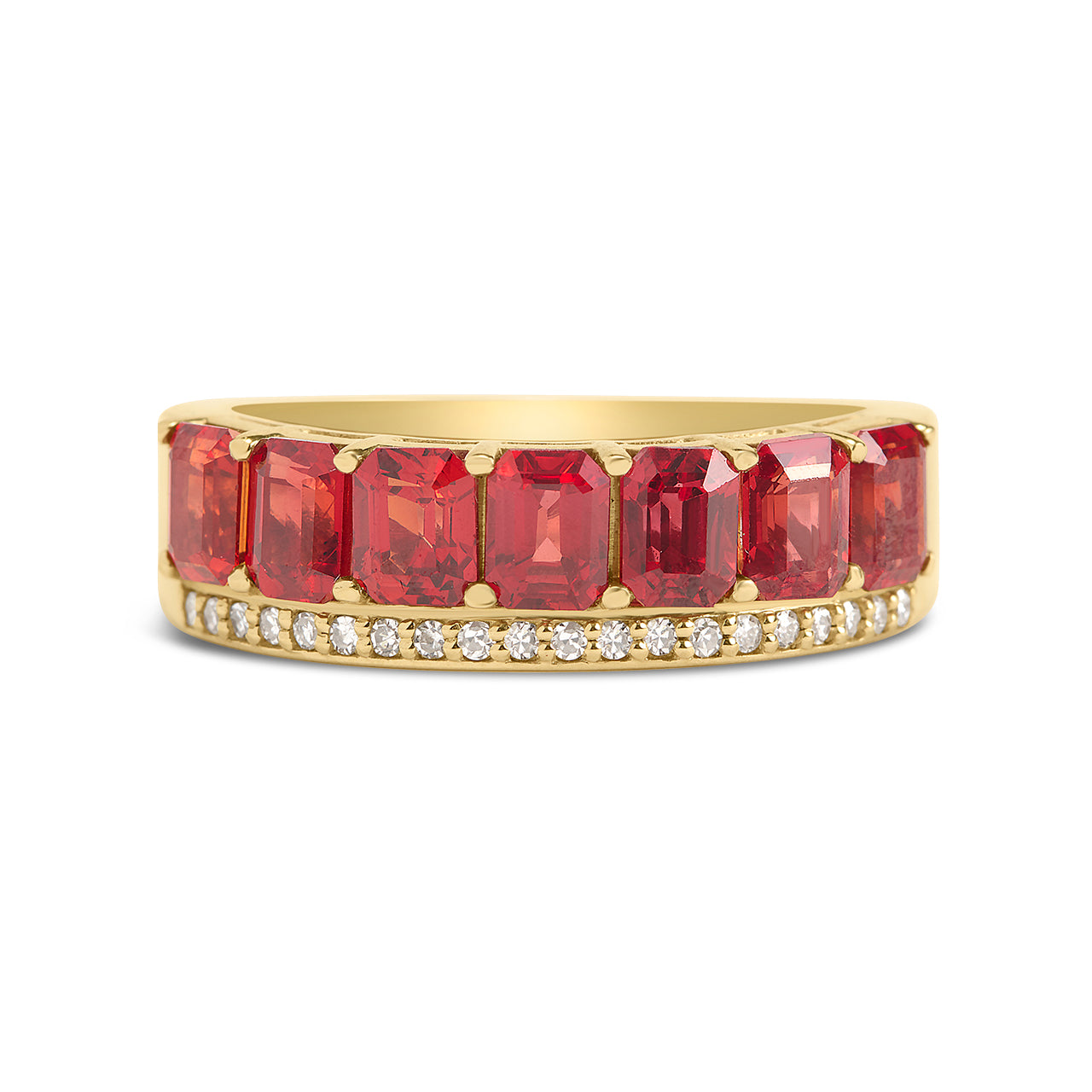 Red Orange Sapphire & Diamond Stack Ring
