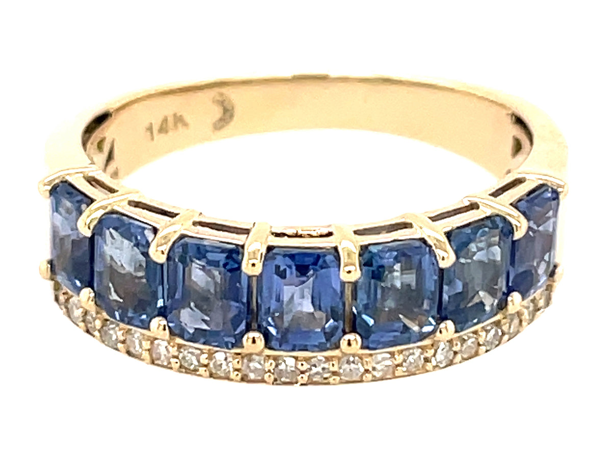 SAPPHIRE EMERALD CUT & DIAMOND RING