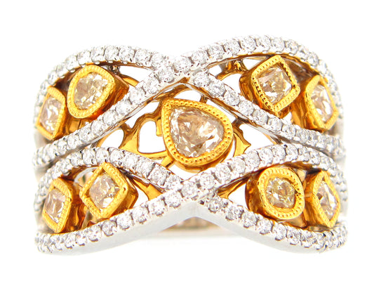 YELLOW & WHITE DIAMOND RING, 18KWY (N)