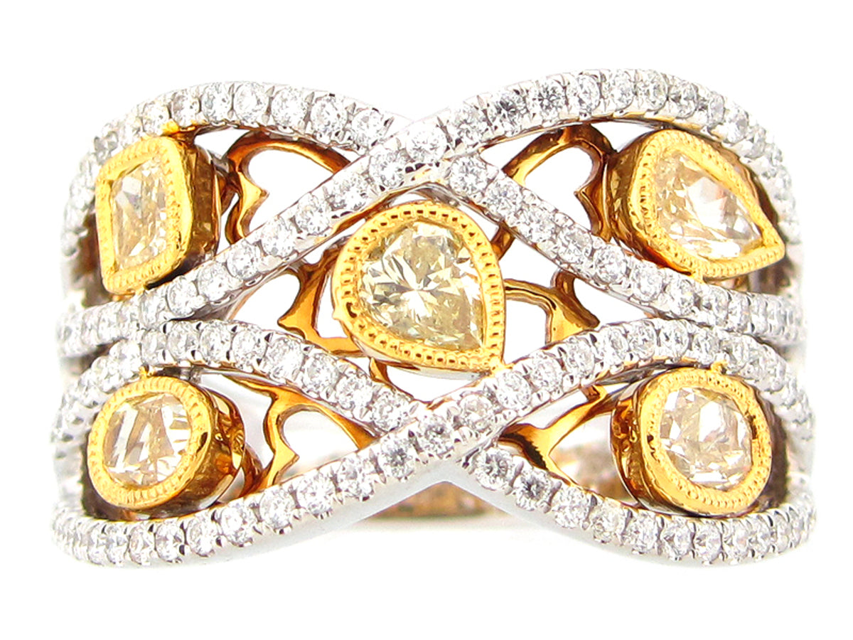 YELLOW & WHITE DIAMOND RING, 18KWY (N)