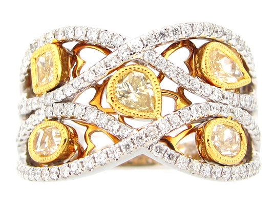 YELLOW & WHITE DIAMOND RING, 18KWY (N)