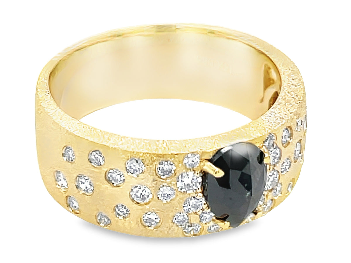 BLACK PEAR & WHITE DIAMOND CONFETTI RING, SATIN FINISH