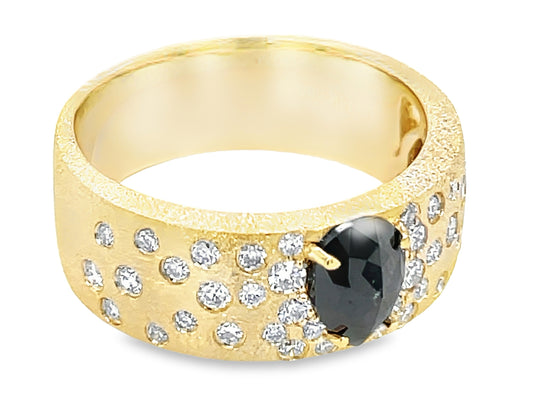 BLACK PEAR & WHITE DIAMOND CONFETTI RING, SATIN FINISH