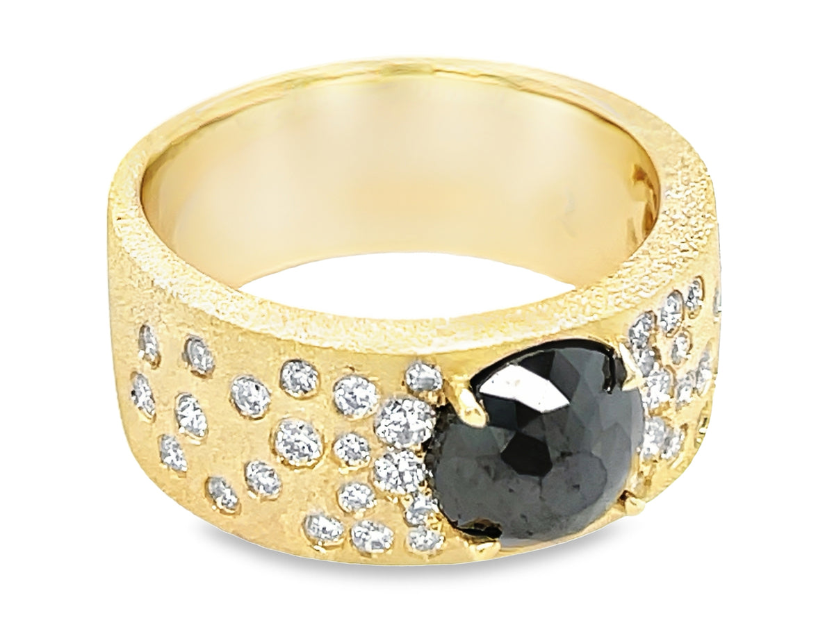 BLACK ROUND & WHITE DIAMOND CONFETTI RING, SATIN FINISH