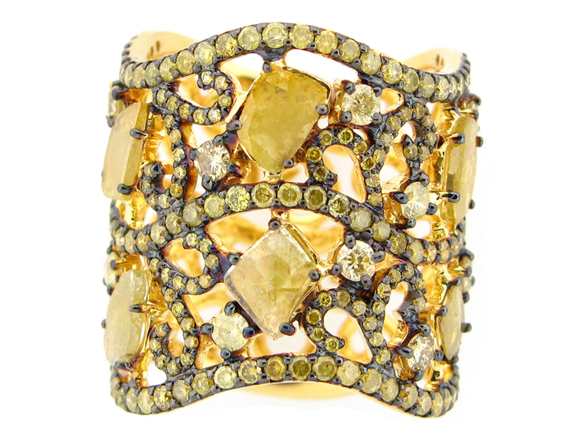 ROSE CUT SLICE YELLOW DIAMOND RING, 18KY (N)