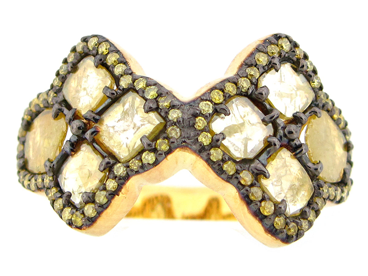 ROSE CUT SLICE YELLOW DIAMOND RING, 18KY (N)