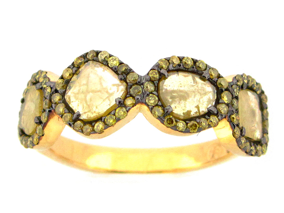 ROSE CUT SLICE YELLOW DIAMOND RING, 18KY (N)